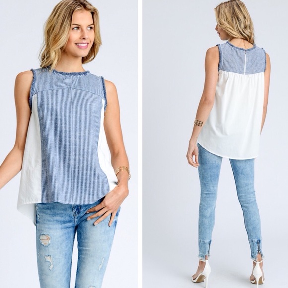 Tops - Last 1️⃣ Striped Chambray w/Frayed Edges